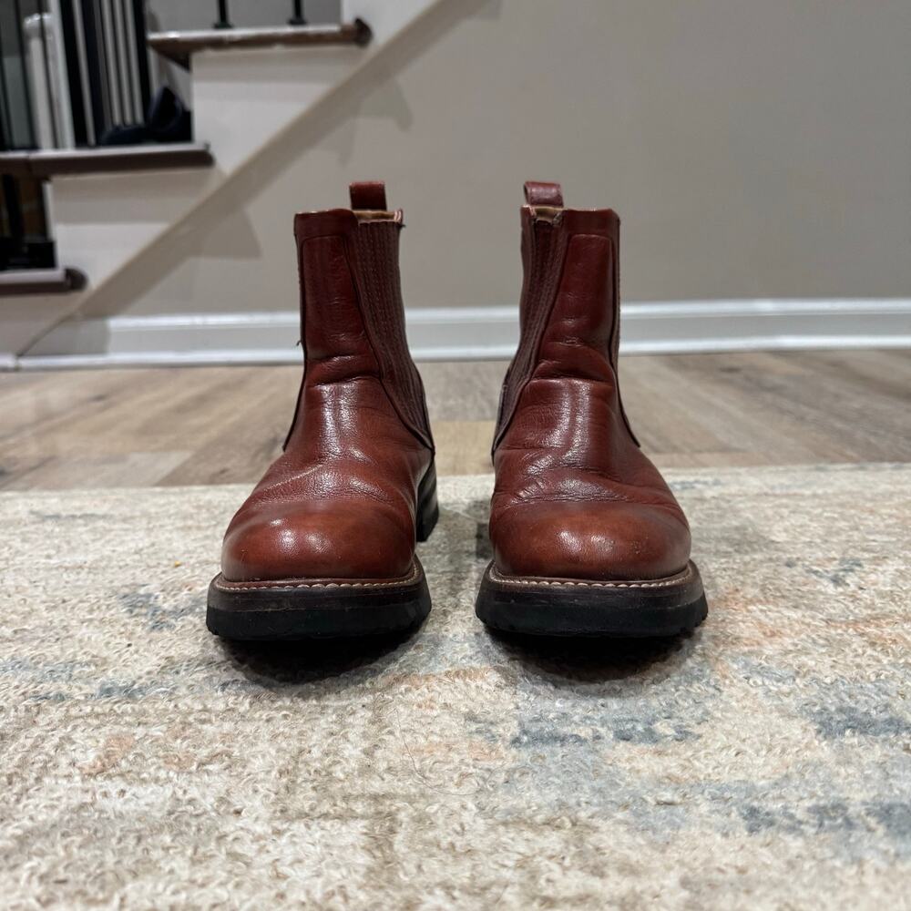Frye Ella Moto Chelsea Boots Brown Leather Lug Sole Ankle Boots - Picture 5 of 8